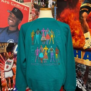 Vintage 90s Laurel‎ Burch Art of Human Being Teal Green Sweatshirt XL Raglan